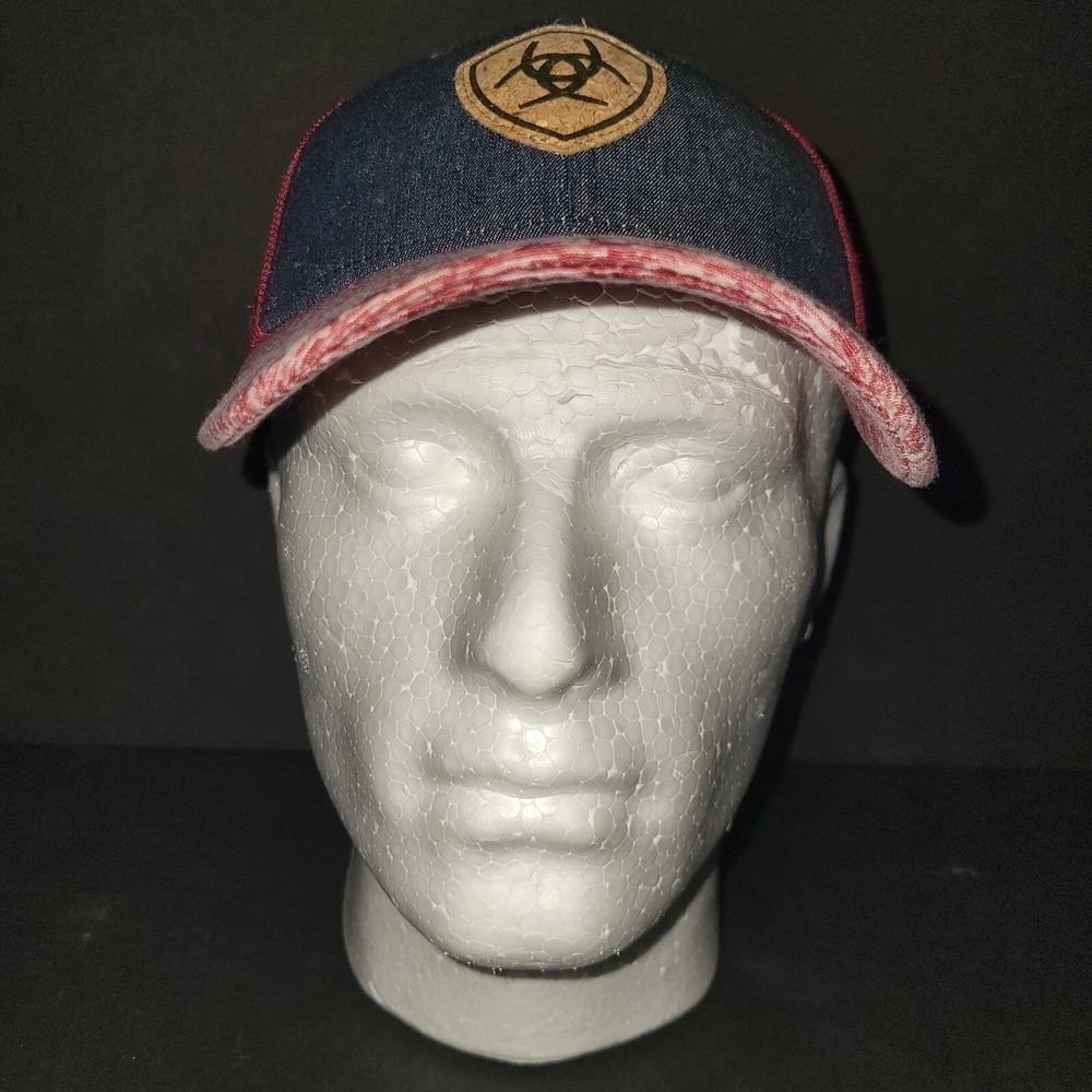 Ariat Mesh Trucker Snapback Hat Cap Cork Patch Maroon Blue OSFM